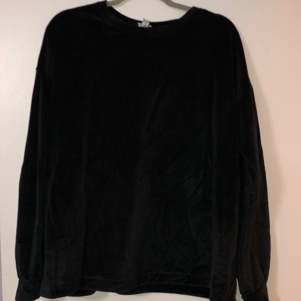 Black soft velour crew neck with bell sleeves